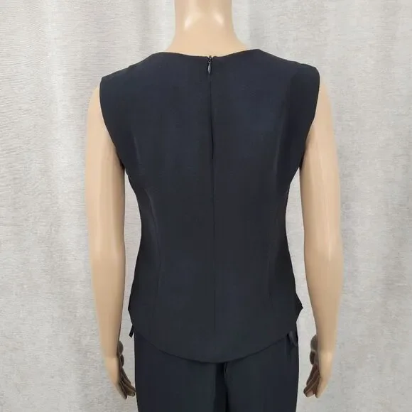 Jessica Howard Black Satin Trim Blazer Pantsuit 3 Piece Blousr Pants Jacket - Picture 8 of 16